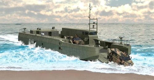 A computer-generated image of the Australian Independent Littoral Manoeuvre Vessel.