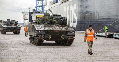Danish CV90s arriving in Riga.