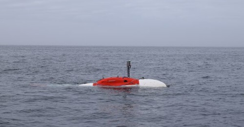The MSubs S201 XLUUV, pictured at sea. The UK MoD has completed deployment testing of the XLUUV fitted with a KraitArray thin-line towed array sonar.
