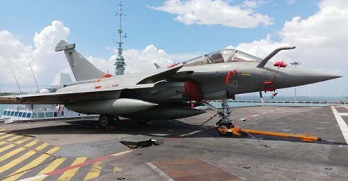A French Navy Rafale M, seen here on aircraft carrier 
        
        . Indonesia has plans to procure up to 36 Rafale fighters, but it is unclear how the country will fund this ambition.