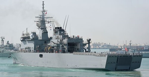 The MCMV JS 
        
        . The ship sustained damages amidships after a collision with frigate JS 
        
        on 22 May 2022 in waters off Yokosuka.