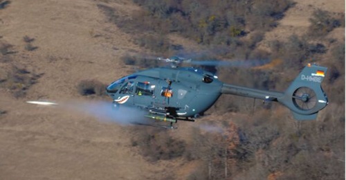 An H145M helicopter fires a Spike ER2 missile during a demonstration in Romania in January.