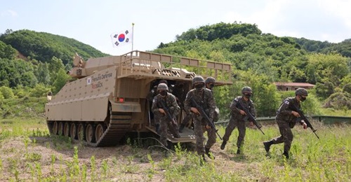 Hanwha Defense's Redback IFV is pictured undergoing trials with the RoK Army.