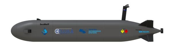 A computer-generated image showing the XLUUV being developed by Cellula in partnership with TAS for RAN under the SeaWolf project.
