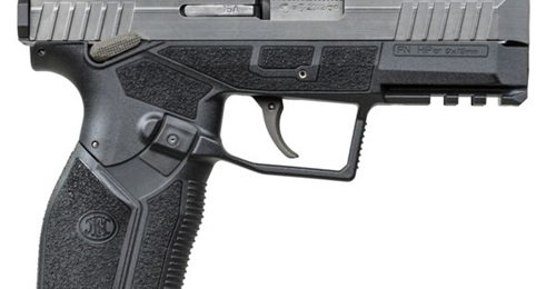 FN's HiPer 9 mm pistol with optics on the left-hand side.