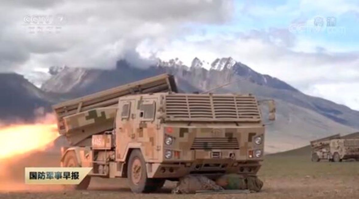 A screengrab from video footage released by CCTV on 24 July showing that a new MRL has entered service with the PLA's Tibet Military Command.