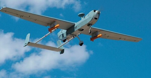 An RQ-5 Hunter UAS is equipped with the GPS-enabled Viper Strike munition.