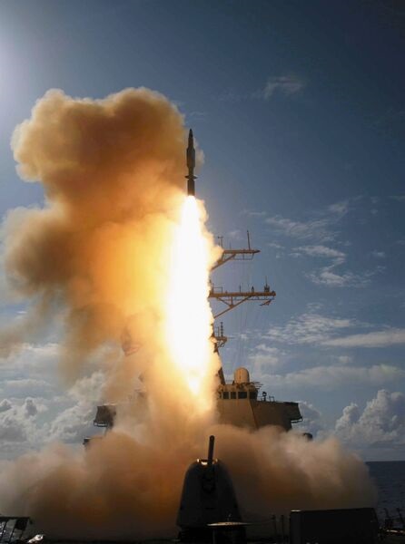 Aerojet Rocketdyne produces solid propellant rocket motors for Raytheon Technologies' Standard Missile-3 (SM-3).