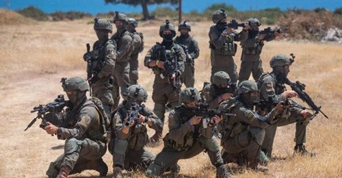 Israeli soldiers pose for a photograph in during Exercise 'Beyond the Horizon', which was held in Cyprus from 29 May to 2 June.