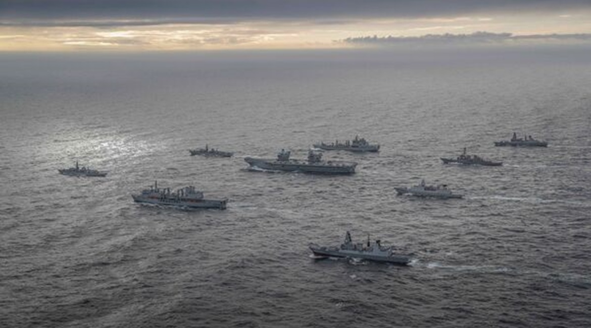 In his 27 July speech about 'integrated deterrence' Austin pointed to the deployment of Royal Navy aircraft carrier HMS 
        
         to the Asia-Pacific region as the flagship of a multi-nation carrier strike group (seen here) that inclu...