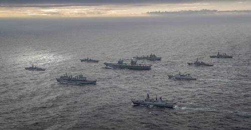 In his 27 July speech about 'integrated deterrence' Austin pointed to the deployment of Royal Navy aircraft carrier HMS 
        
         to the Asia-Pacific region as the flagship of a multi-nation carrier strike group (seen here) that inclu...