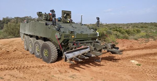 The Vector mine plough has been trialled on a Spanish Army Dragon Wheeled Combat Vehicle (VCR).