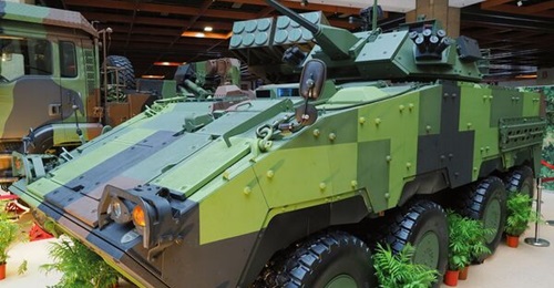Taiwan's CM-34 Infantry Fighting Vehicle, fitted with an Orbital ATK 30 mm gun, is pictured at the Taipei Aerospace & Defense Technology Exhibition (TADTE) in 2019.