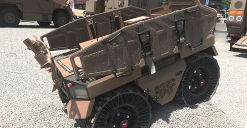 Nexter's Ultro UGV displayed in logistics configuration at Eurosatory 2022.
