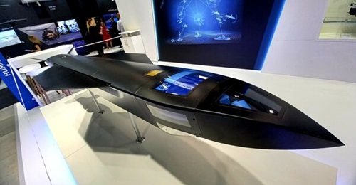 Diehl displayed a model of its Light Attack Remote Carrier concept at ILA 2022.