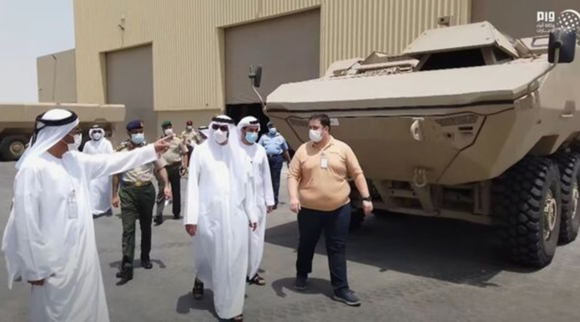 A still from the video released on 29 July shows the UAE's Minister of State for Defence Affairs Mohammed bin Ahmed al-Bowardi inspecting completed Wahash IFVs at the Calidus Land Systems plant in Al-Wathbah.