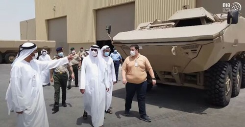 A still from the video released on 29 July shows the UAE's Minister of State for Defence Affairs Mohammed bin Ahmed al-Bowardi inspecting completed Wahash IFVs at the Calidus Land Systems plant in Al-Wathbah.