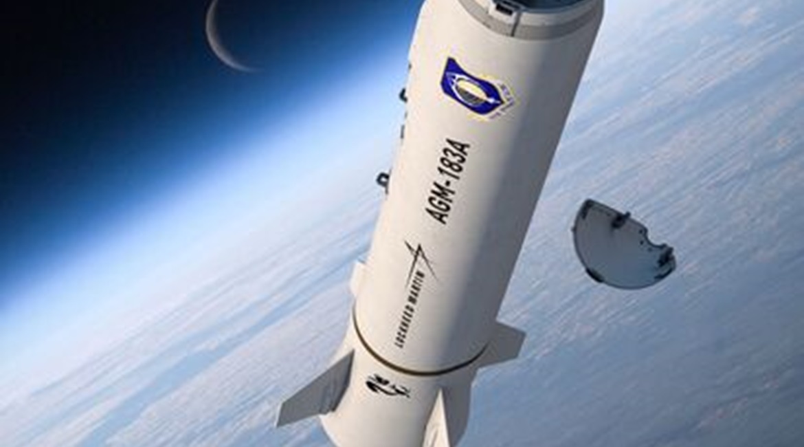 An artist's rendering of the  AGM-183A Air-Launched Rapid Response Weapon. The AGM-183A is an accelerated USAF hypersonic air-to-surface glide weapon initiative, which leverages work from the Tactical Boost Glide programme.