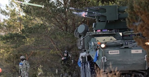 An M-SHORAD Stryker, assigned to the US Army's 5th Battalion, 4th Air Defense Artillery, targets a UAS and launches a Stinger missile on 9 March 2022 near Rutja in Estonia. The service is seeking industry feedback on ammunition cartridges that will ena...
