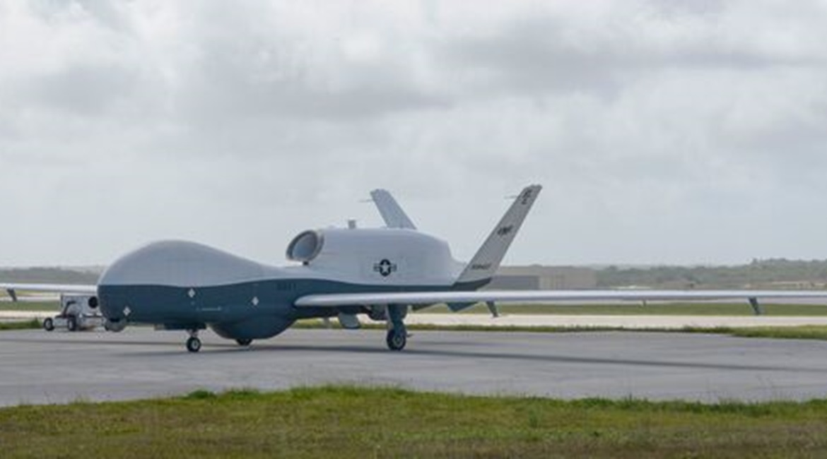 A Northrop Grumman MQ-4C Triton high-altitude long-endurance UAS pictured on 4 April 2020 at Andersen Air Force Base, Guam. An expert said the MQ-4C in its newest configuration could perform the AEW&C mission and push E-2Ds further from battle, but the...
