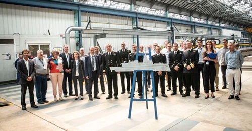 Naval Group cuts steel for the second FDI HN at its yard in Lorient on 13 July.