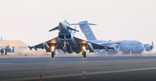 Kuwait's first Eurofighter Typhoon arriving into the country on 14 December 2021. The US has approved a weapons package for the fleet.