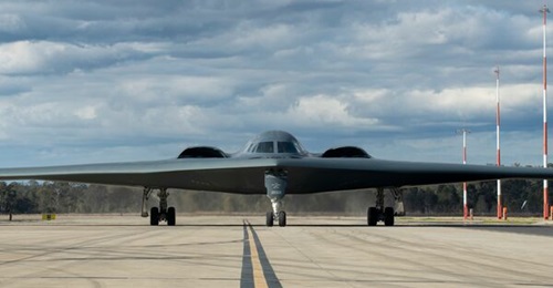 A B-2 Spirit stealth bomber piloted by US Lieutenant Colonel Andrew Kousgaard, commander of 393rd Expeditionary Bomb Squadron, at RAAF Amberley on 12 July. The B-2 will operate in Australia throughout July and August, in what is the first major deploym...