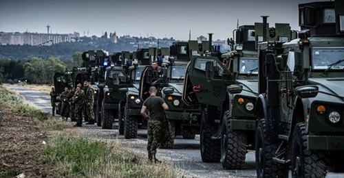 Soldiers from Croatia (pictured with mine-resistant, ambush-protected all-terrain vehicles, M-ATVs), Italy, Montenegro, and the US deployed at the end of July and the beginning of August as part of the NATO High Vigilance Battlegroup in Hungary.