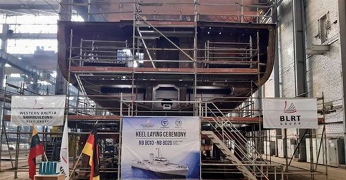 View of the building block with section 5 of the first SVK boat for Germany.