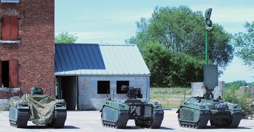 Three THeMIS UGVs pictured during iMUGS testing in Belgium in June 2022.