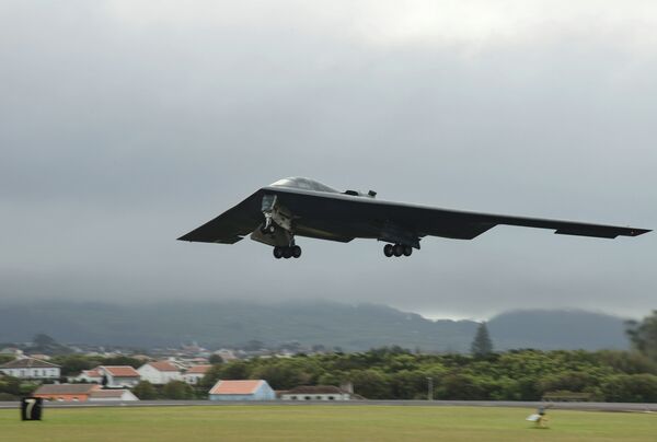 A B-2 Spirit stealth bomber departs Lajes Field, Azores, on March 16, 2021. The B-2 will be outfitted with the M-Code-enabled MGUE Increment I GPS receiver. (509th Bomb Wing Public Affairs, US Air Force)