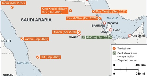 Saudi Arabia's future Terminal High Altitude Area Defense sites.