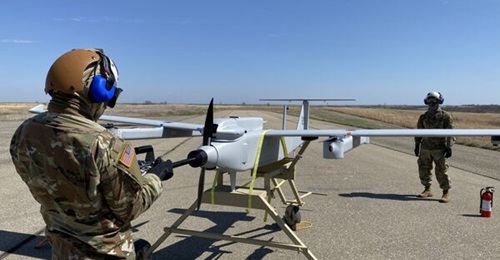 A US Army solider assigned to 1st Engineer Battalion, 1st Infantry Division, conducts an engine start on the Jump 20 at Fort Riley in Kansas in April 2020. The service has selected the UAS for its FTUAS Increment 1 programme.