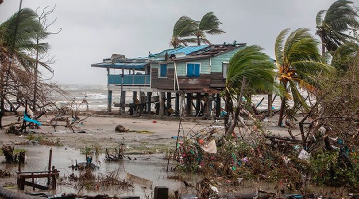 A destroyed house is pictured after the passage of Hurricane Iota in Bilwi, Nicaragua, on 17 November 2020. According to the US National Oceanic and Atmospheric Administration, 2020 was a record year for 'named storms'.
