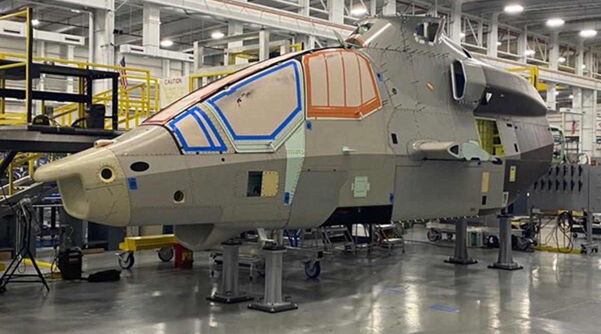 The Bell 360 Invictus, pictured in July, passes the halfway mark of assembly in Amarillo, Texas.