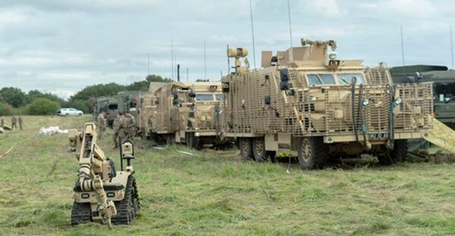 The UK MoD is seeking to acquire 50 medium-sized EOD RCVs. Pictured here is the L3Harris T7 robot in use with the UK Task Group's EOD team.