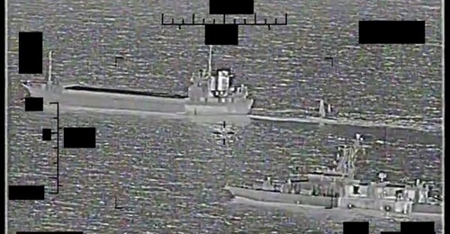 A screenshot shows the Iranian ship towing a Saildrone Explorer as USS 
        
         approaches on 30 August.