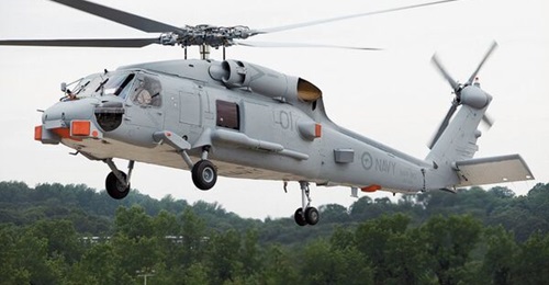 Australia's first MH-60R Seahawk airframe, pictured during its initial test flight at Sikorsky's production facility in Stratford, Connecticut, in the US. Australia is acquiring 12 more airframes of the type.
