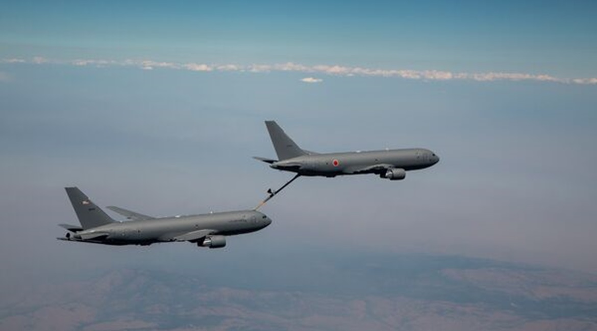 The first of four KC-46A tankers bound for the JASDF is seen here refuelling another KC-46A in the skies over the US state of Washington on 9 August.
