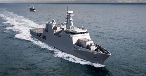 A computer-generated image of the Pakistan Navy's OPV 2600 vessels, which are being built by Damen.