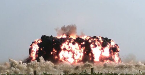 A Dialable Effects Munition delivers a precision effect to a target during a demonstration of the weapon's capabilities on 28 July.