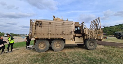 A Mastiff 3 fitted with NP Aerospace's upgraded suspension kit was displayed at DVD 2022. This is one of the 12 different types of vehicles that make up the British Army's existing fleet of protected mobility vehicles.