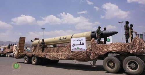 One of the Falaq ballistic missiles that were displayed during the parade.
