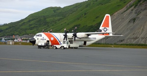 HC-130J aircraft based in Kodiak, Alaska, provide support for surface-ship patrols in the waters off the western part of the state, where Chinese and Russian vessels have been sighted.