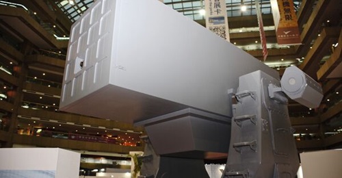 Taiwan's ship-borne 'Sea Oryx' SHORAD system as showcased during the 2015 TADTE exhibition in Taipei. Images recently emerged showing that the system is now being tested on the RoCN's 
        
         command ship.