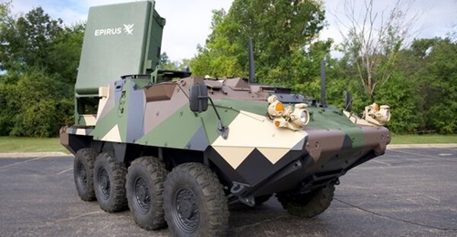 The Stryker Leonidas technology demonstrator. Epirus and GDLS tested this high-power microwave capability against swarms of aerial drones.