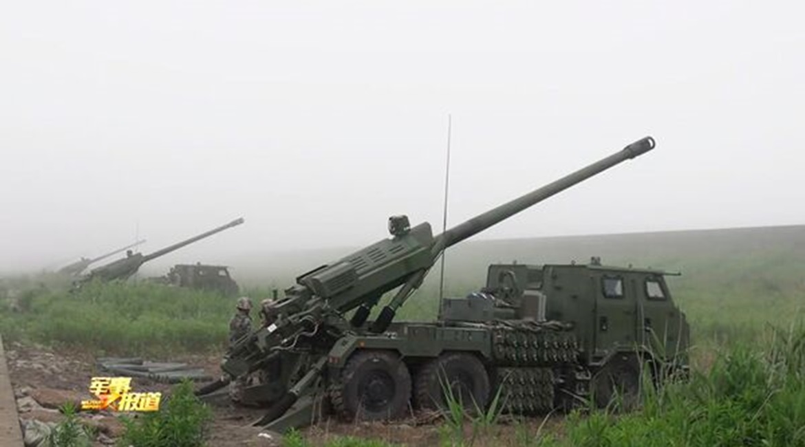 A screengrab from footage released by CCTV on 6 June showing an artillery brigade under the PLAGF's 71st Group Army using several PCL-181 SPHs in a live-fire drill at an undisclosed coastal area in China.
