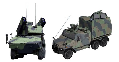 The ARGE NNbS SHORAD and VSHORAD solution for the Bundeswehr includes mounting the IRIS-T air-defence system on Boxer (left) and Eagle (right) vehicles.