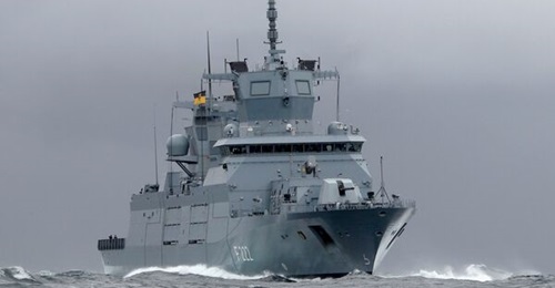 The F222 Baden-Württemberg-class frigate of the German Navy is pictured here. An earlier variant of the R&S electronic solution can be seen on top of the vessel.