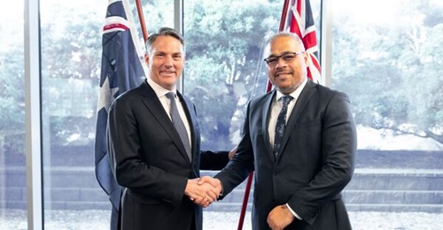 Australia's Minister for Defence Richard Marles (left) and New Zealand's Minister of Defence Peeni Henare (right) agreed to enhance biltaeral defence co-operation during recent talks in Geelong, Victoria.